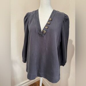 LOFT Charcoal V-neck Sweatshirt with Buttons